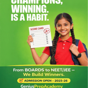 Enroll in GeniusPrepAcademy’s NEET & JEE Foundation Course for Class 8, 9 & 10. Maths & Science coaching with 55+ tests, NCERT & Exemplar practice, Olympiad & competency-based questions. Admissions Open 2025–26.
