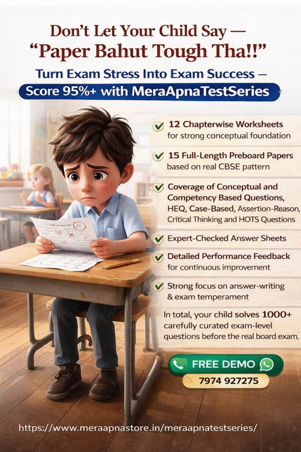 CBSE Test Series 2026 with 12 Chapterwise Worksheets & 15 Preboard Papers. 1000+ Questions, Expert Checked, Blueprint Based Preparation.